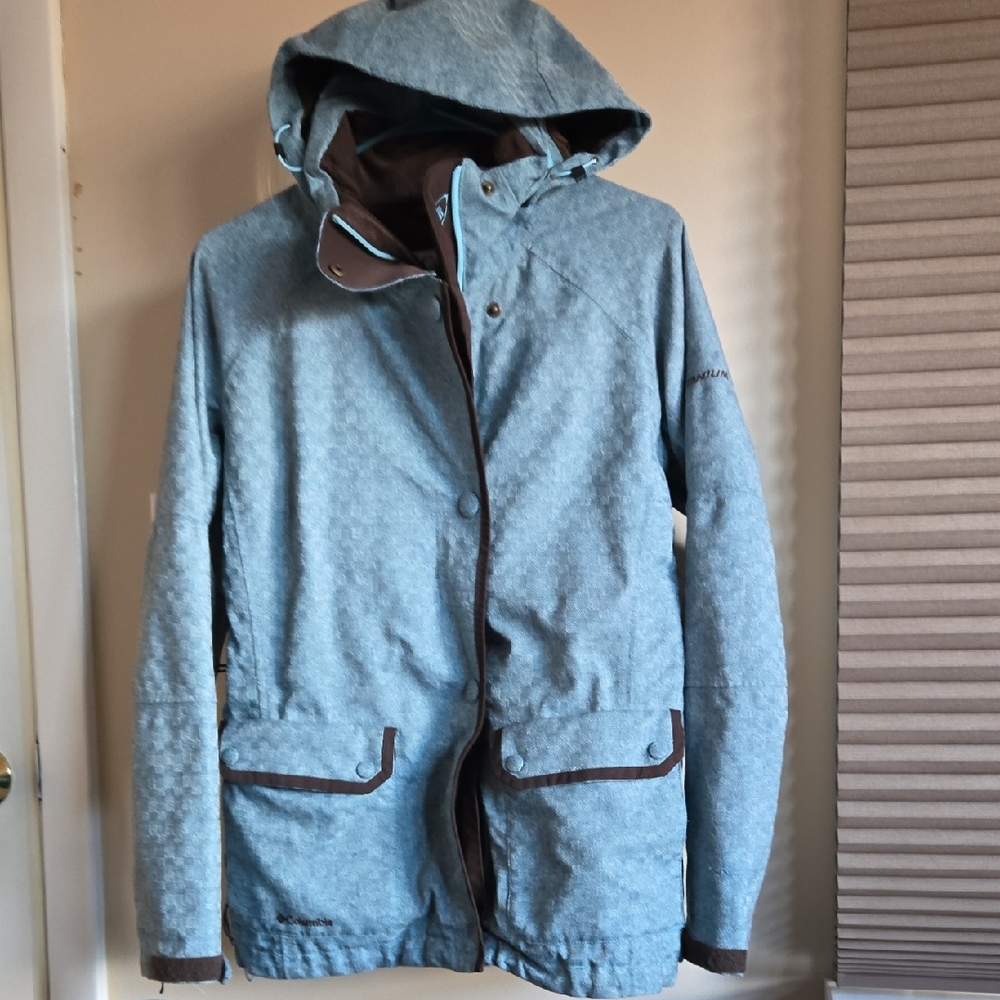 Columbia Womens Blue and Brown Hooded Raincoat